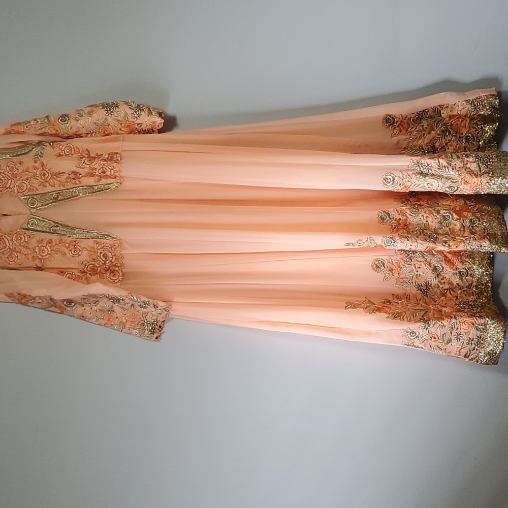 Cream peach Long gown ethnic wear with dupatta and pjami